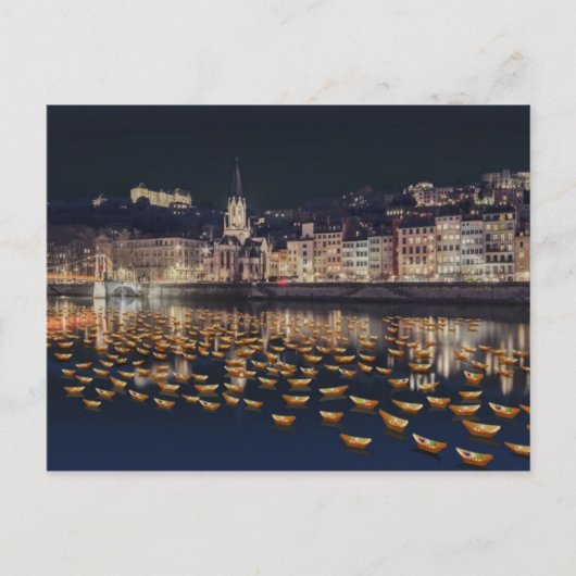 Carte Postale Fête des Lumières bateaux - Lyon (Devant)