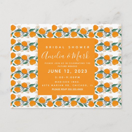 Carte Postale Fête des mariées Abstraite botanique orange dessin (Devant)