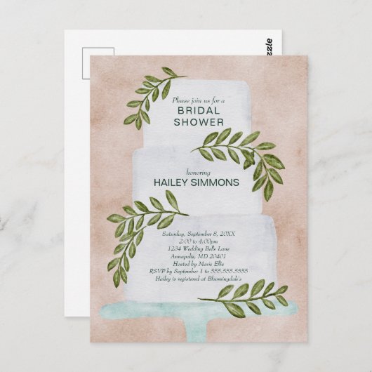 Carte Postale Fête des mariées Aquarelle Mariage Gâteau Invitati (Devant / Derrière)