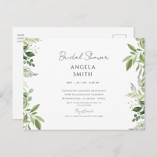 Carte Postale Fête des mariées blanche en feuillage lisse et sim (Devant / Derrière)