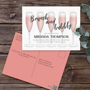 Carte Postale Fête des mariées Champagne Rose Invité Pré Adressé