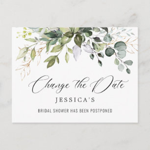 Carte Postale Fête des mariées Date reportée Élégant Eucalyptus