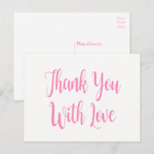 Carte Postale Fête des mariées de mariage Merci rose et blanc (Devant / Derrière)