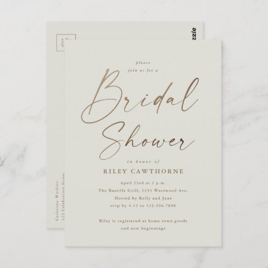 Carte Postale Fête des mariées de script or simple (Devant / Derrière)