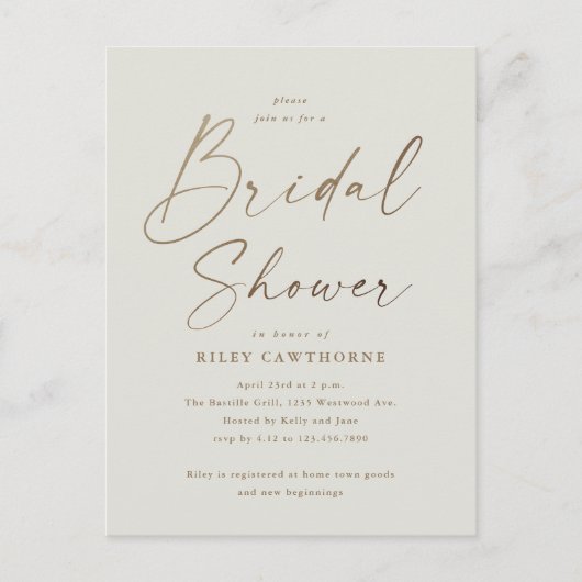 Carte Postale Fête des mariées de script or simple (Devant)