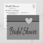 Carte Postale Fête des mariées grise Invitation cardiaque Gris e (Devant / Derrière)