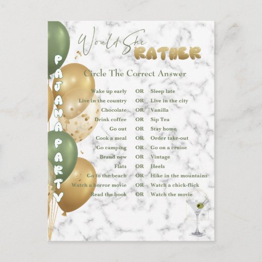 Carte Postale Fête des mariées. Jeux de Pyjama (Devant)