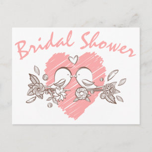 Carte Postale Fête des mariées Pink Heart Lovebirds Invitation