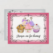 Carte Postale Fête des mariées Recette Cupcakes Scrolls Retro (Devant / Derrière)