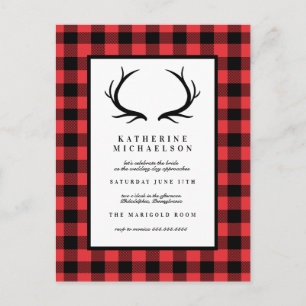Carte Postale FÊTE DES MARIÉES Rustic Deer Buffalo Checks
