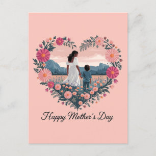 Carte Postale Fête des Mères au coeur Design : Maman et Enfant