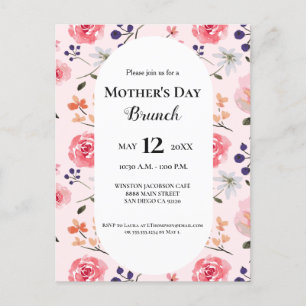 Carte Postale Fête des mères brunch floral rose coutume