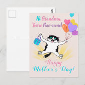 Carte Postale Fête des mères de grand-mère mignonne Kitty Ballon (Devant / Derrière)