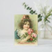 Carte Postale Fête des mères de la petite fille aux roses roses  (Debout devant)