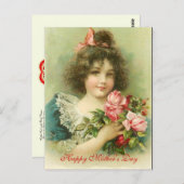 Carte Postale Fête des mères de la petite fille aux roses roses  (Devant / Derrière)