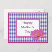 Carte Postale Fête des Mères Fleur pourpre & En vichy Design (Devant / Derrière)