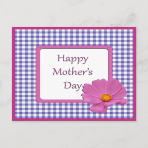 Carte Postale Fête des Mères Fleur pourpre & En vichy Design