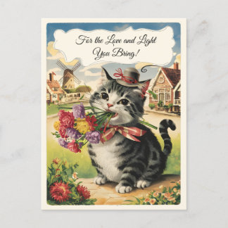 Carte Postale Fête des Mères personnalisable mignon chat vintage