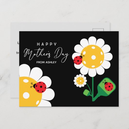 Carte Postale Fête des mères pour Pickleball Maman, noire (Devant / Derrière)