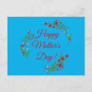 Carte Postale Fête des mères souhaite fleurs rouges aquarelle bl