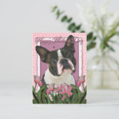 Carte Postale Fête des mères - Tulipes roses - Boston Terrier (Debout devant)