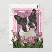 Carte Postale Fête des mères - Tulipes roses - Boston Terrier (Devant / Derrière)