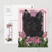 Carte Postale Fête des mères - Tulipes roses - Cairn Terrier - R (Devant / Derrière)