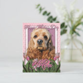 Carte Postale Fête des mères - Tulipes roses - Cocker Spaniel (Debout devant)