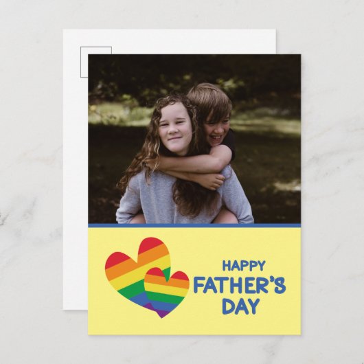 Carte Postale FÊTE DES PÈRES des Coeurs arc-en-ciel LGBT (Devant / Derrière)