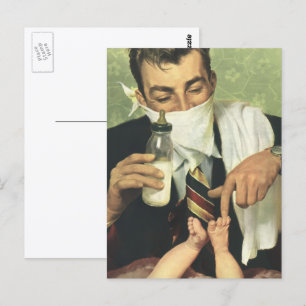 Carte Postale Fête des pères vintage, papa donne une bouteille à