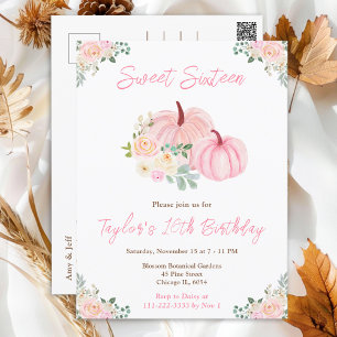 Carte Postale Fête des seize ans aux citrouilles roses florales