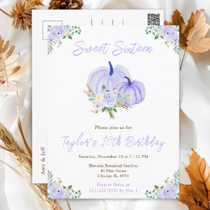 Carte Postale Fête des seize ans florale aux citrouilles violett