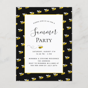 Carte Postale Fête d'été heureux bumble abeilles jardin bbq invi