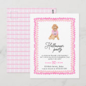 Carte Postale Fête d'Halloween Citrouille Rose Prépa Chien (Devant / Derrière)