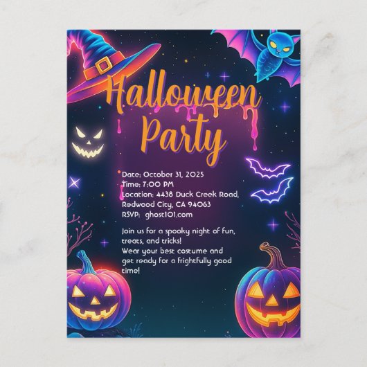 Carte Postale Fête d'Halloween néon (Devant)