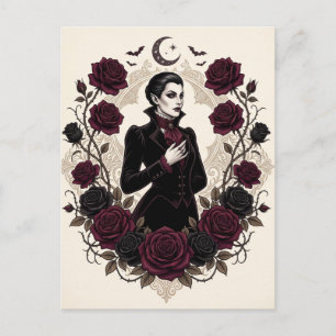 Carte Postale Fête d'Halloween Vampire Gothique Rose de Bourgogn
