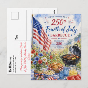 Carte Postale Fête du 14 juillet 250 Ans Barbecue à l'aquarelle