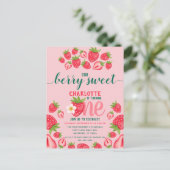 Carte Postale Fête du 1er anniversaire de fraise, rose doux et s (Debout devant)