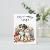 Carte Postale Fête du premier anniversaire personnalisée pour bé (Debout devant)