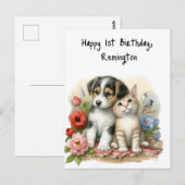 Carte Postale Fête du premier anniversaire personnalisée pour bé (Devant / Derrière)