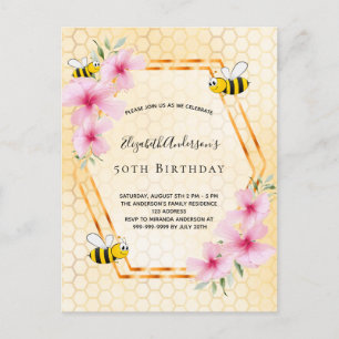 Carte Postale Fête du thé d'anniversaire 50 abeilles de nid d'ab