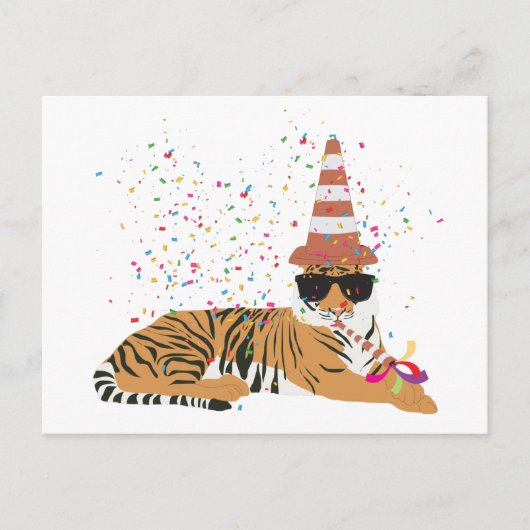 Carte Postale Fête du Tigre - Les Animaux Font la Fête (Devant)
