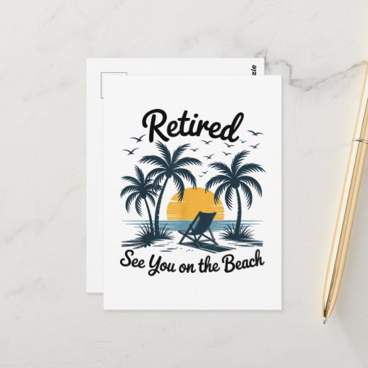 Carte Postale Fête Été Retraité À Vous Sur La Plage (Devant/Arrière en situation)