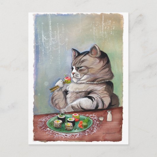 Carte Postale Fête Fancy Chat Sushi (Devant)