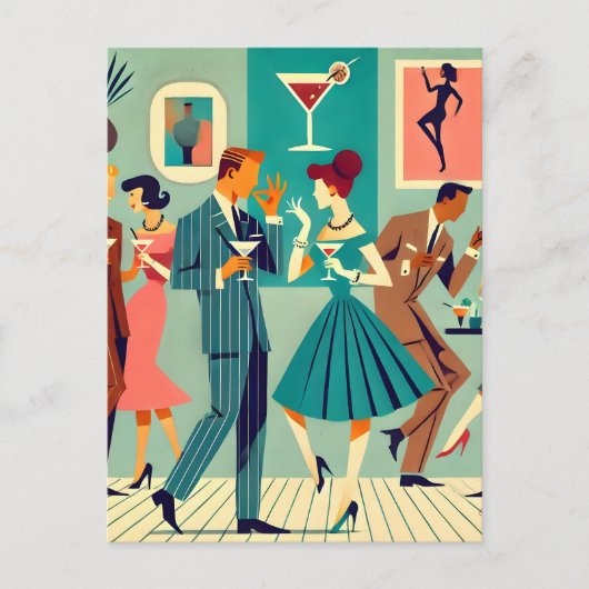 Carte Postale Fête Mid Century Modern La Danse du Martini (Devant)