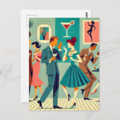 Carte Postale Fête Moderne Du Milieu Du Siècle Martini Dance (Devant / Derrière)