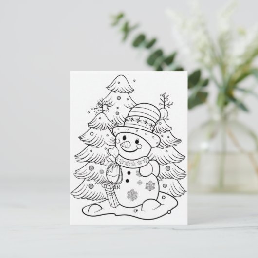 Carte Postale fête Noël Snowman enfant coloration (Debout devant)