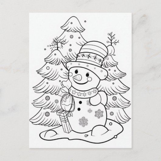 Carte Postale fête Noël Snowman enfant coloration (Devant)