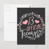 Carte Postale Fête officielle des 13 ans pour une adolescente de (Devant / Derrière)