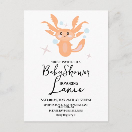 Carte Postale Fête Prénatale Bébé Créature Océanique Axolotl Pas (Devant)